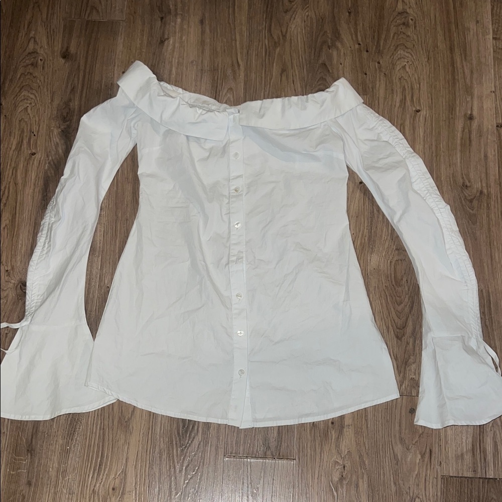 Forever 21 White Off-Shoulder Button-Front Blouse